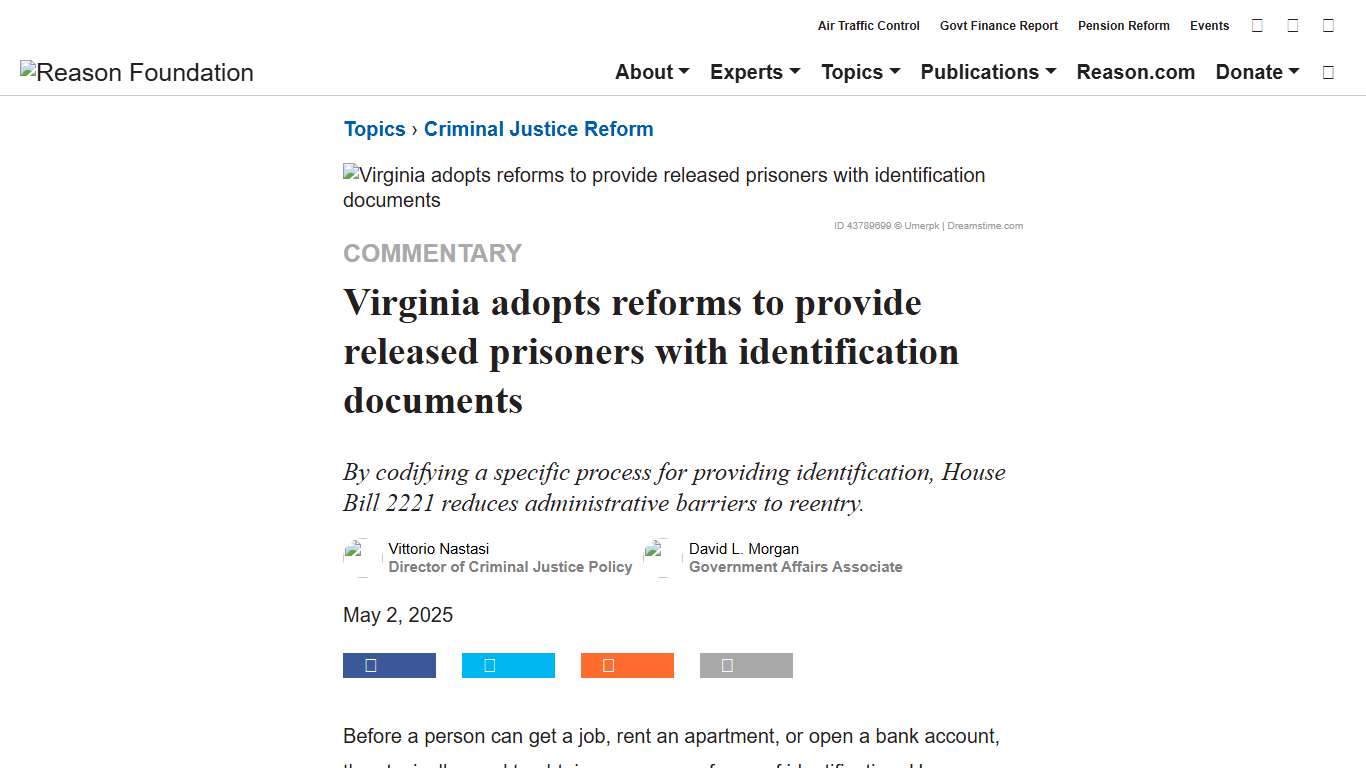 Virginia adopts reforms to provide released prisoners with identification documents